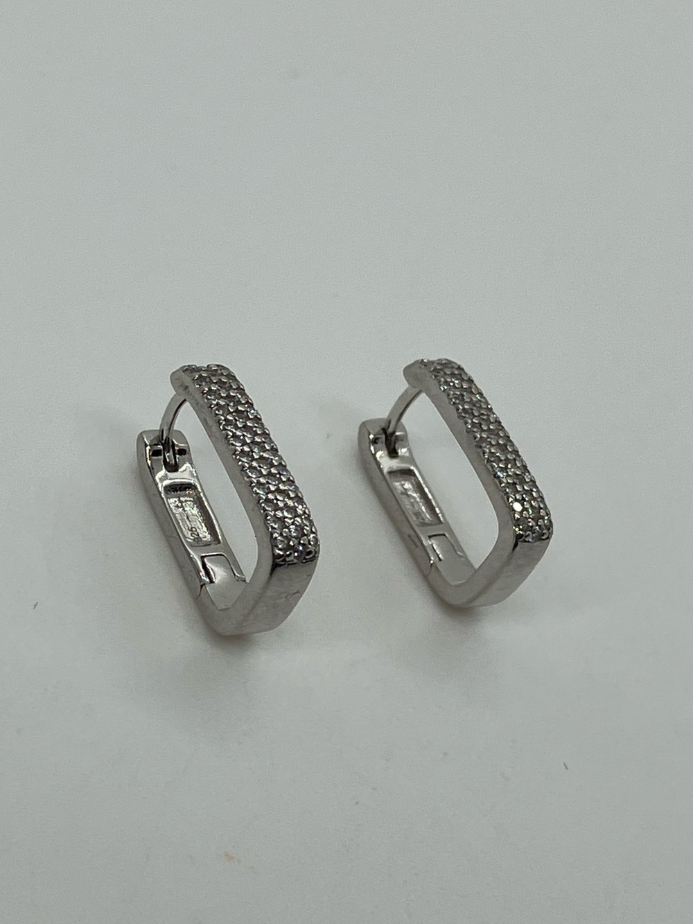 925 Sterling Silver CZ Rectangle Huggie Hoop Earrings 15mm